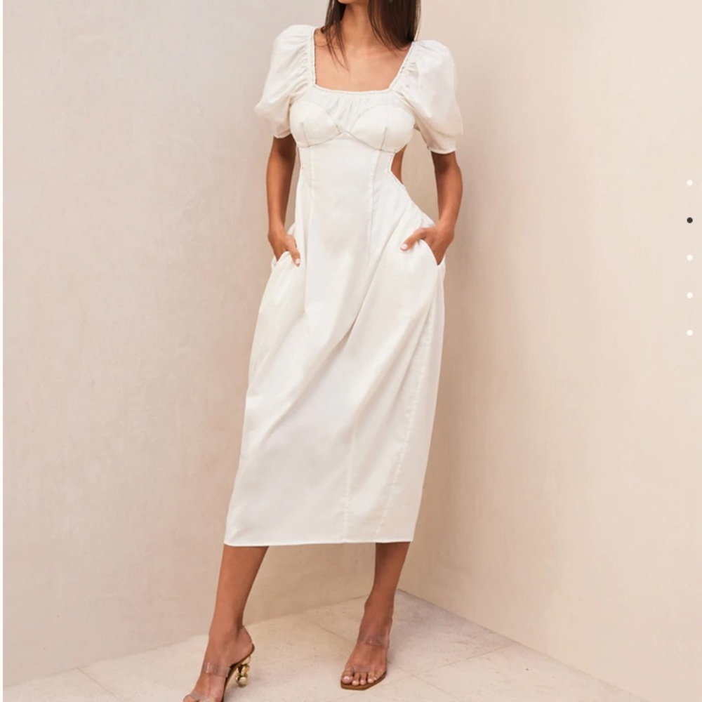 CULT GAIA ZOWIE CUT-OUT MIDI DRESS WHITE COTTON POPLIN FABRICATION SIZE 4